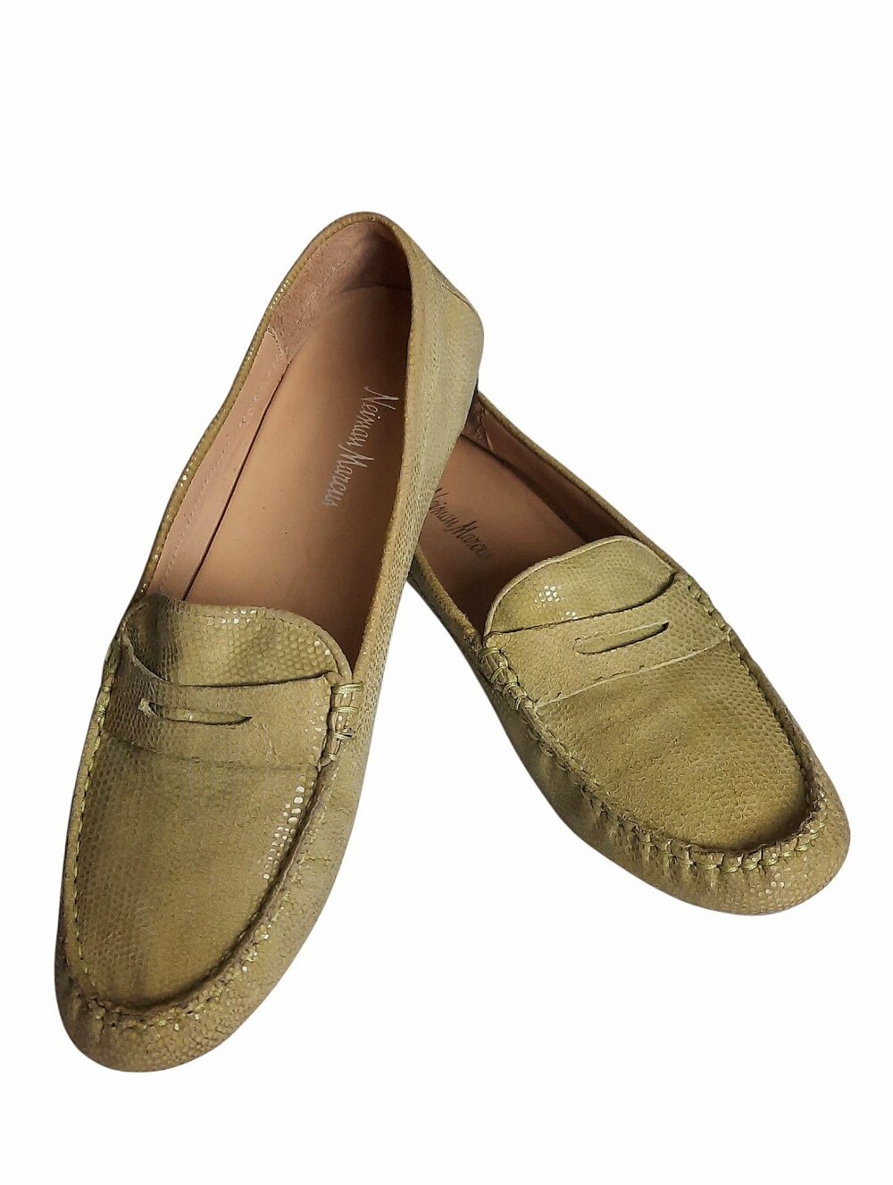 NEIMAN MARCUS Lime Green Reptile Embossed Leather Driving Shoes Loafers Sz 9.5M